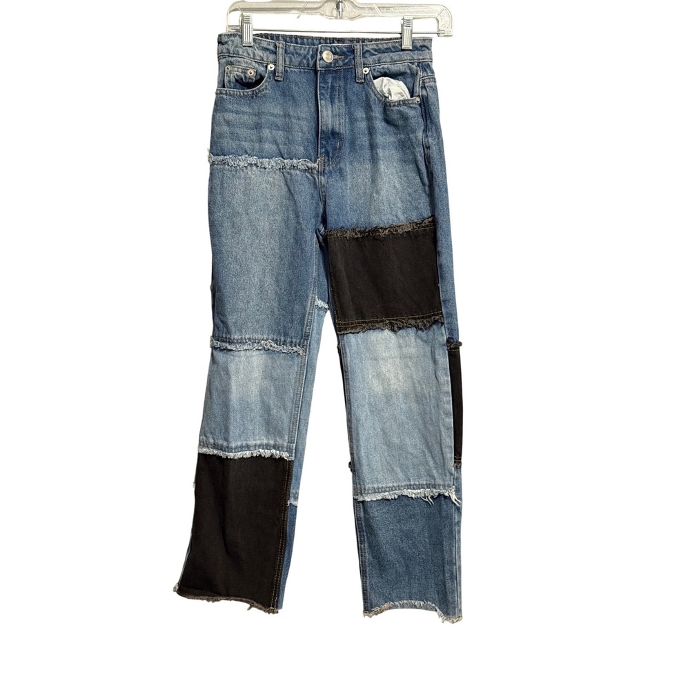 Rue21 Womens Patchwork High Waisted Straight Leg Jeans Blue Black Size 1